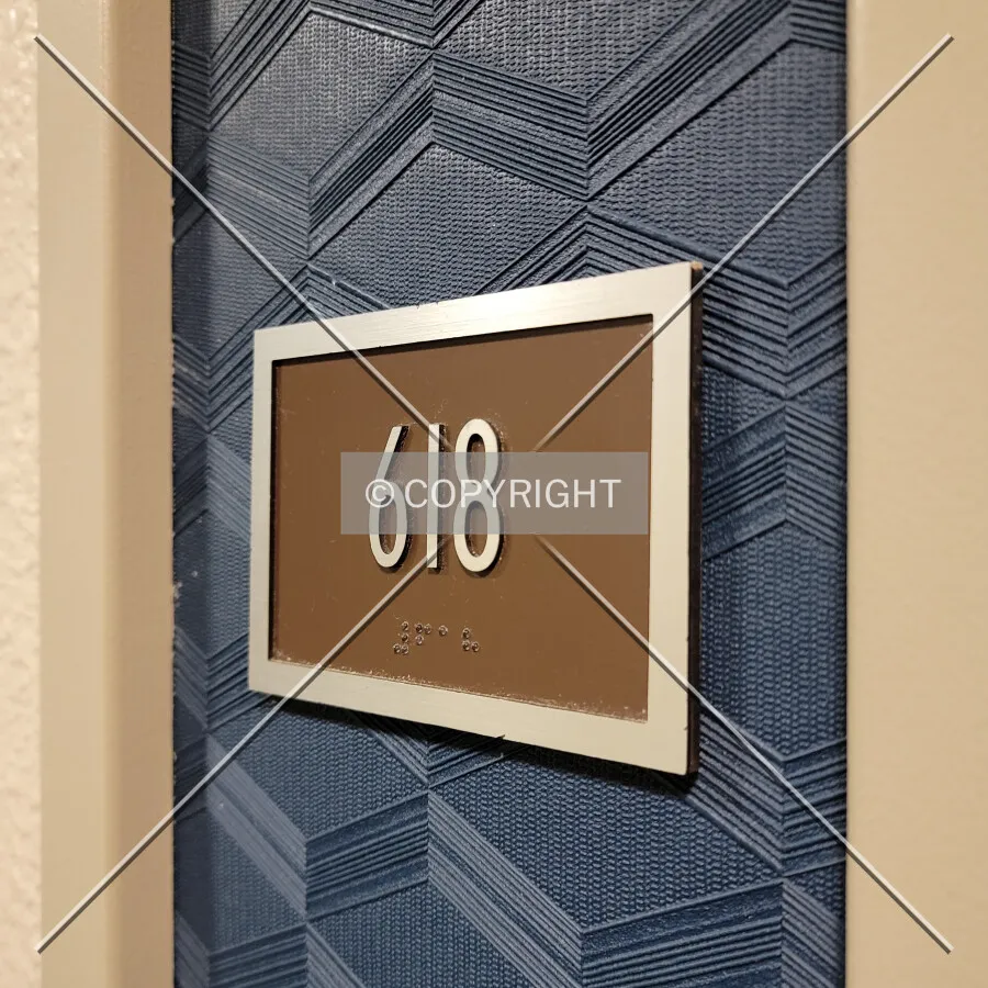 Room number sign; June 11, 2021