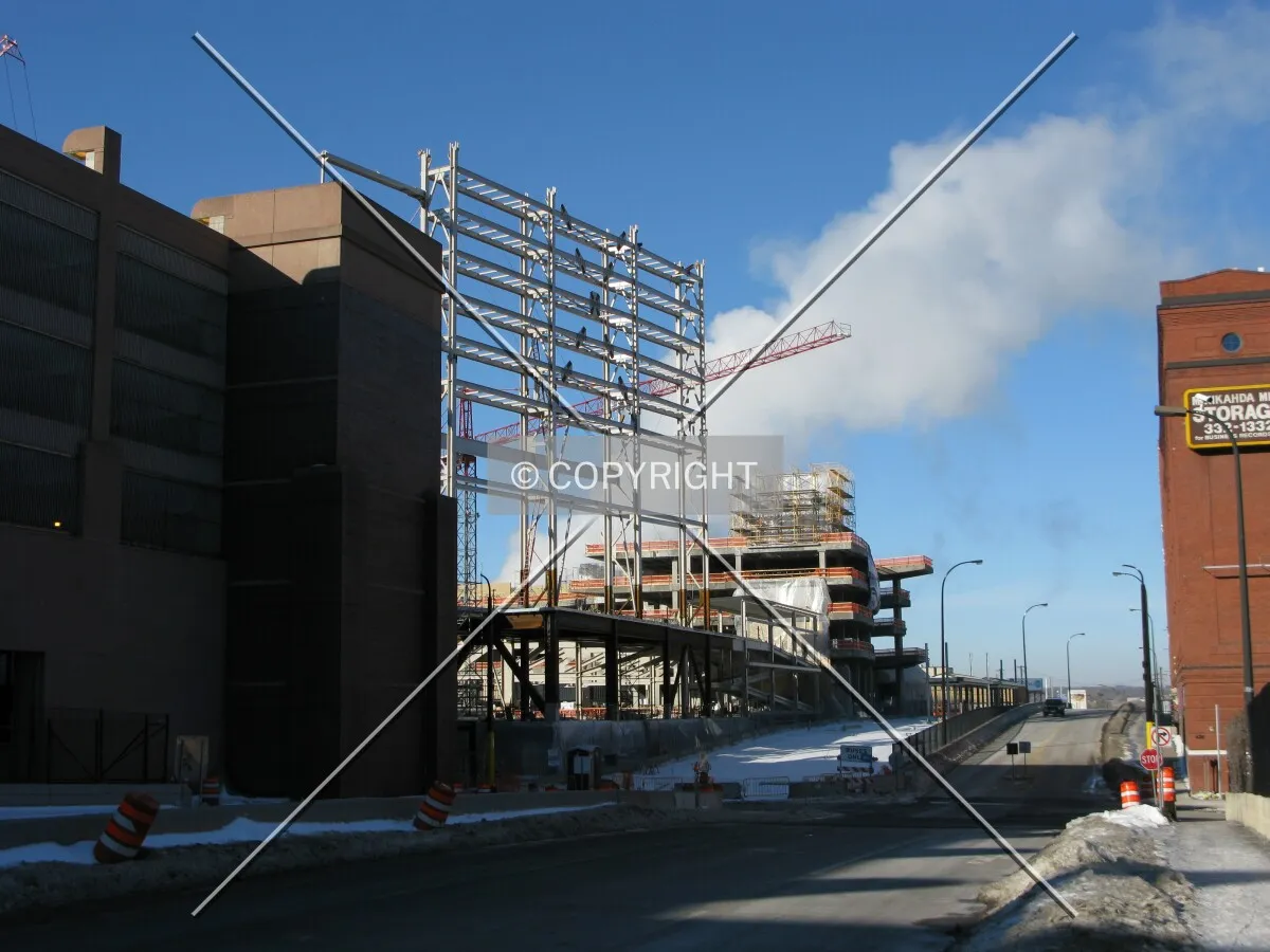 View to the northwest along 5th Street North, with the future scoreboard