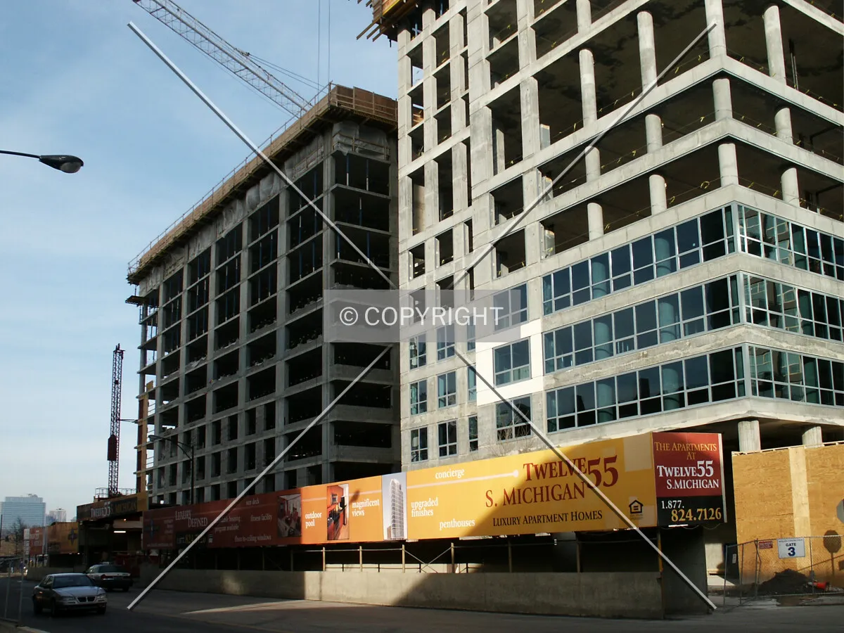 Lower floors on Michigan Avenue with the north wing topped out already