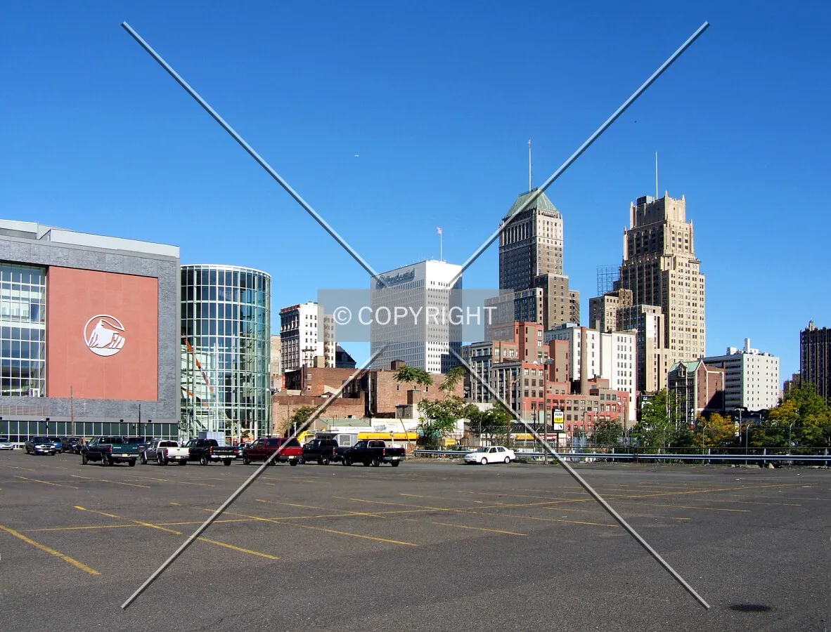 Downtown from the southeast with the Prudential Center arena shortly before its completion