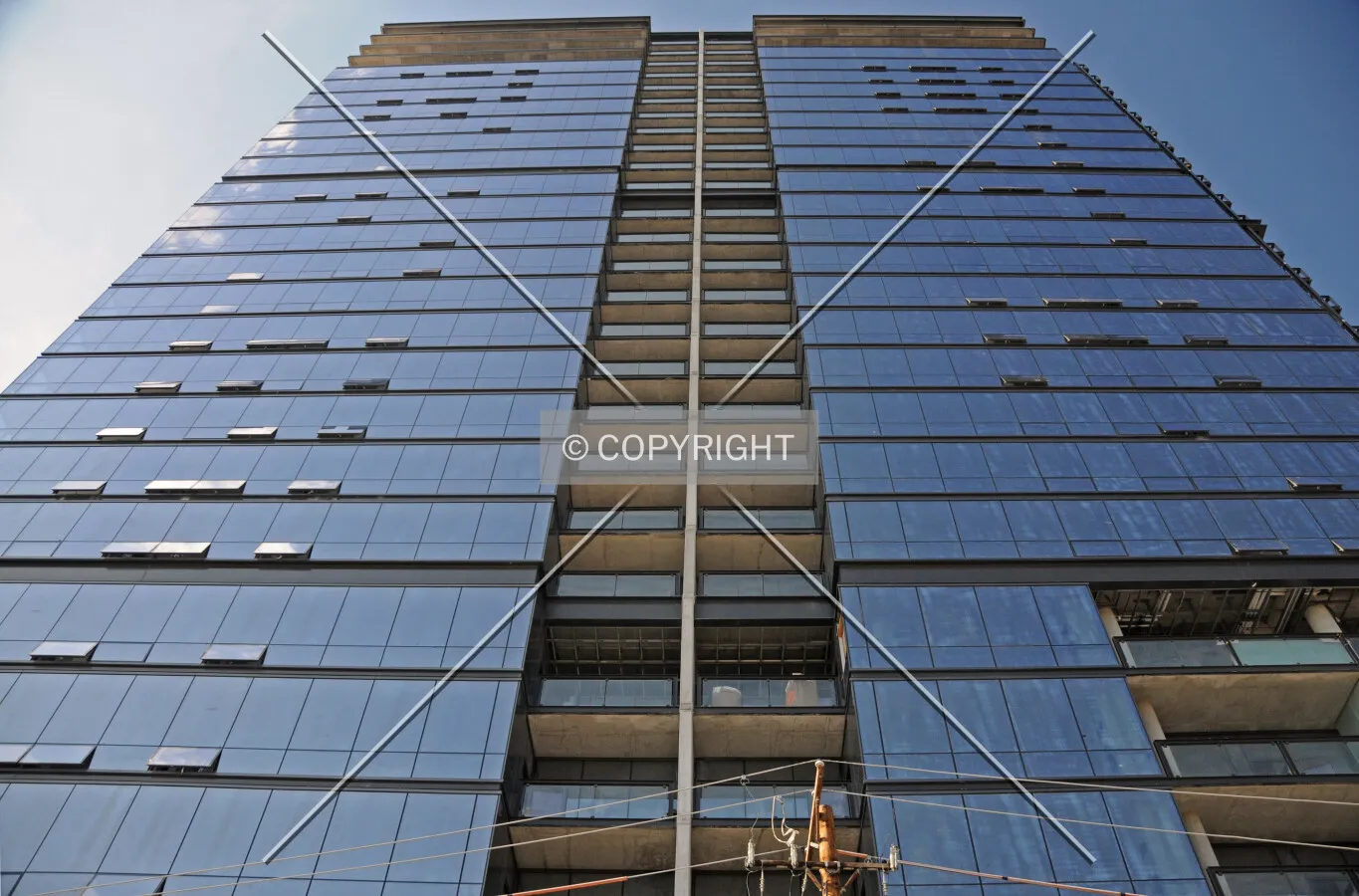 Looking up the south facade
