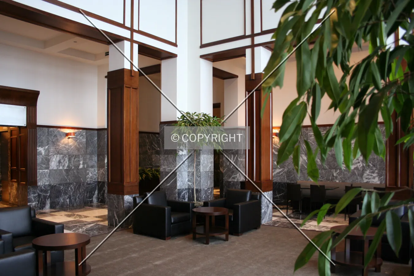 Looking northwest across the skylobby