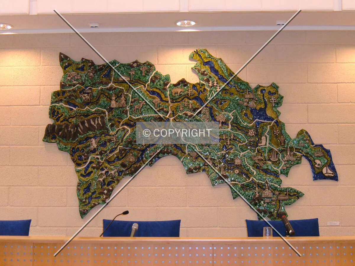 Map of Buskerud county behind the chairman's seat