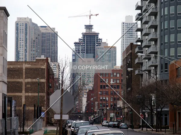 Looking down Huron Street from Kingsbury