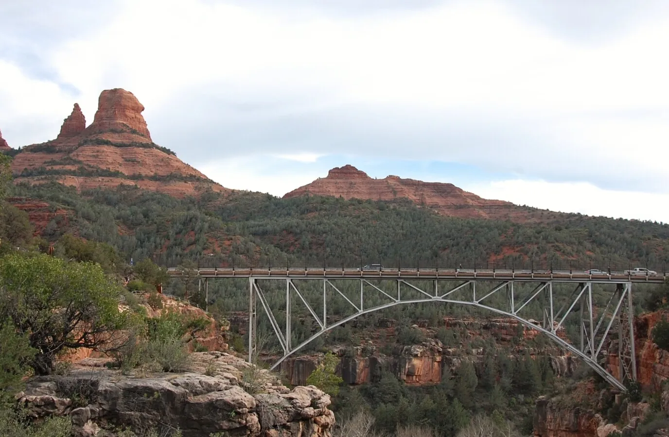 View to the south with the bridge and red rock country