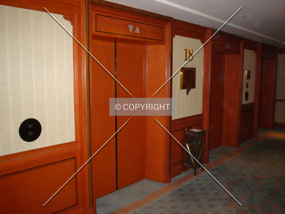 In front of an elevator