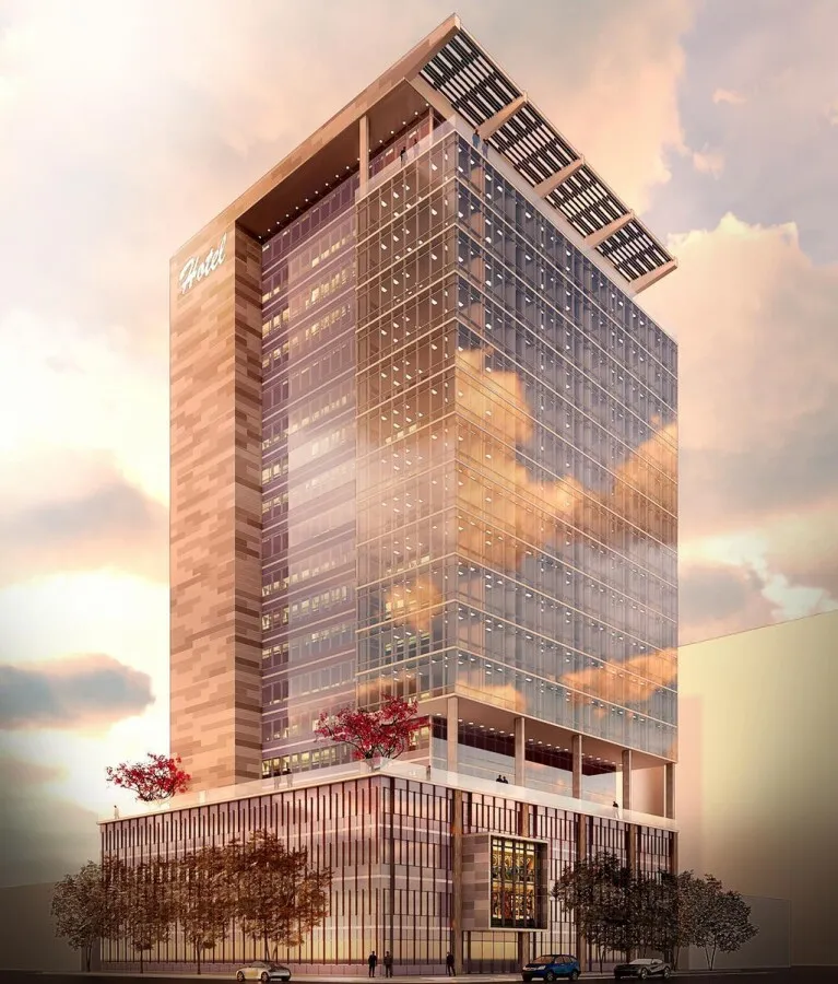 Rendering shown as a 16-story tower