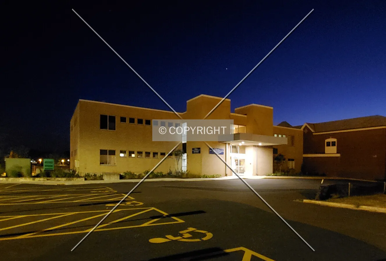 Night view from the northeast; October 14, 2019