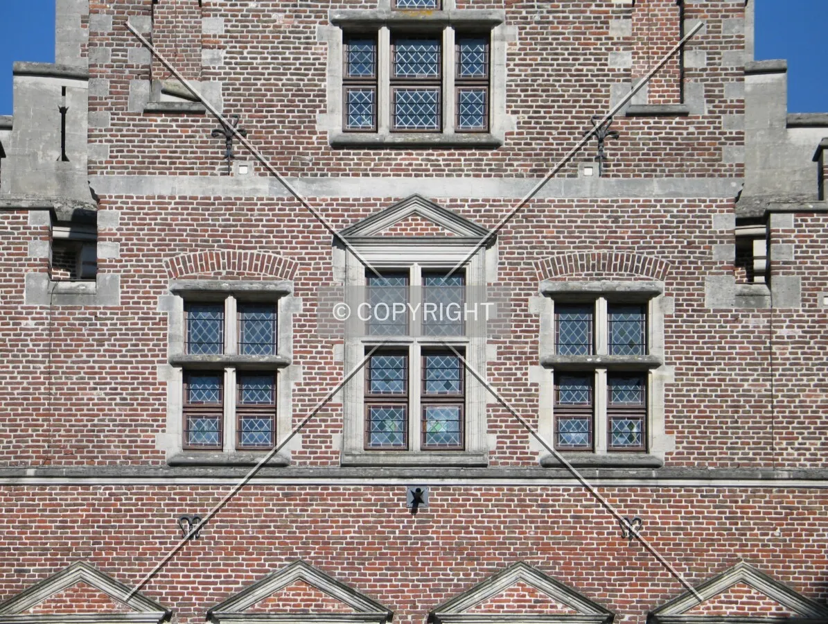 Façade detail of the main central tower, seen from the courtyard