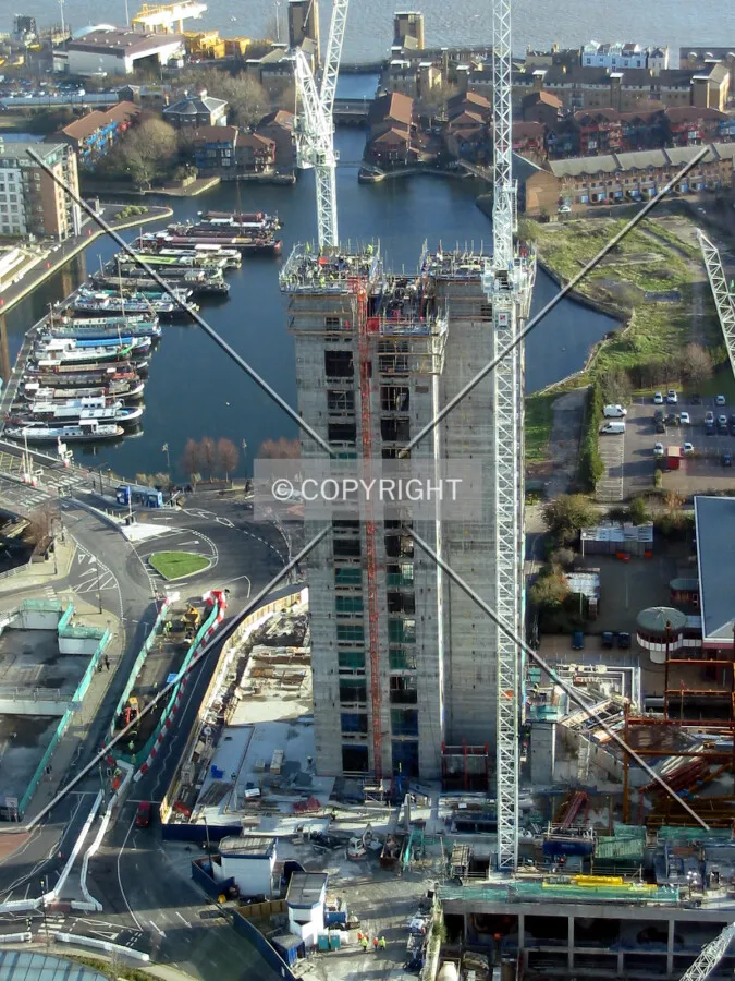Aerial view of the main core from 25 Canada Square