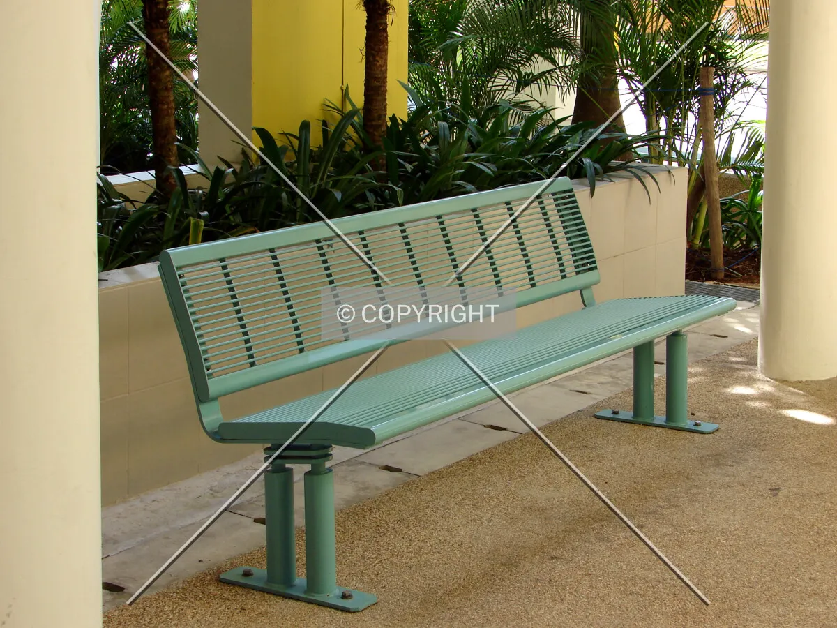 Outdoor bench near the entrance area