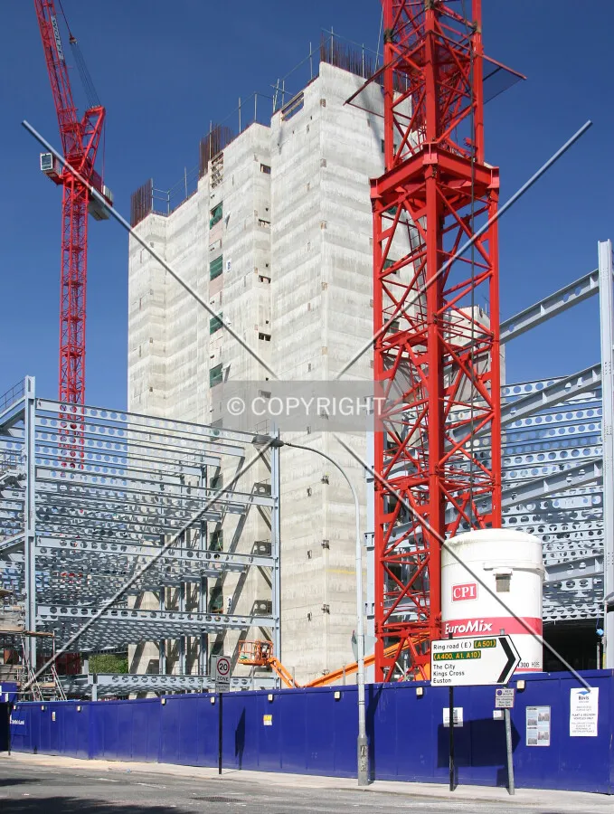View northeast of the core and steel frame