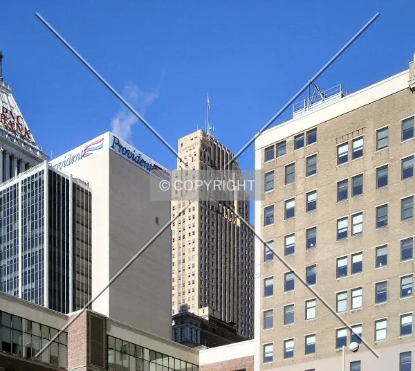Top floors from the southeast, framed by the Provident Tower and the Dixie Terminal Building
