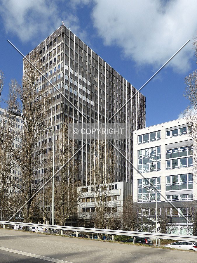 The low-rise extension at the tower's base