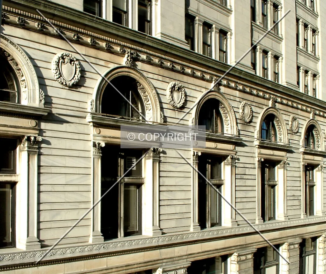 Facade details along Walnut Street seen from the southwest