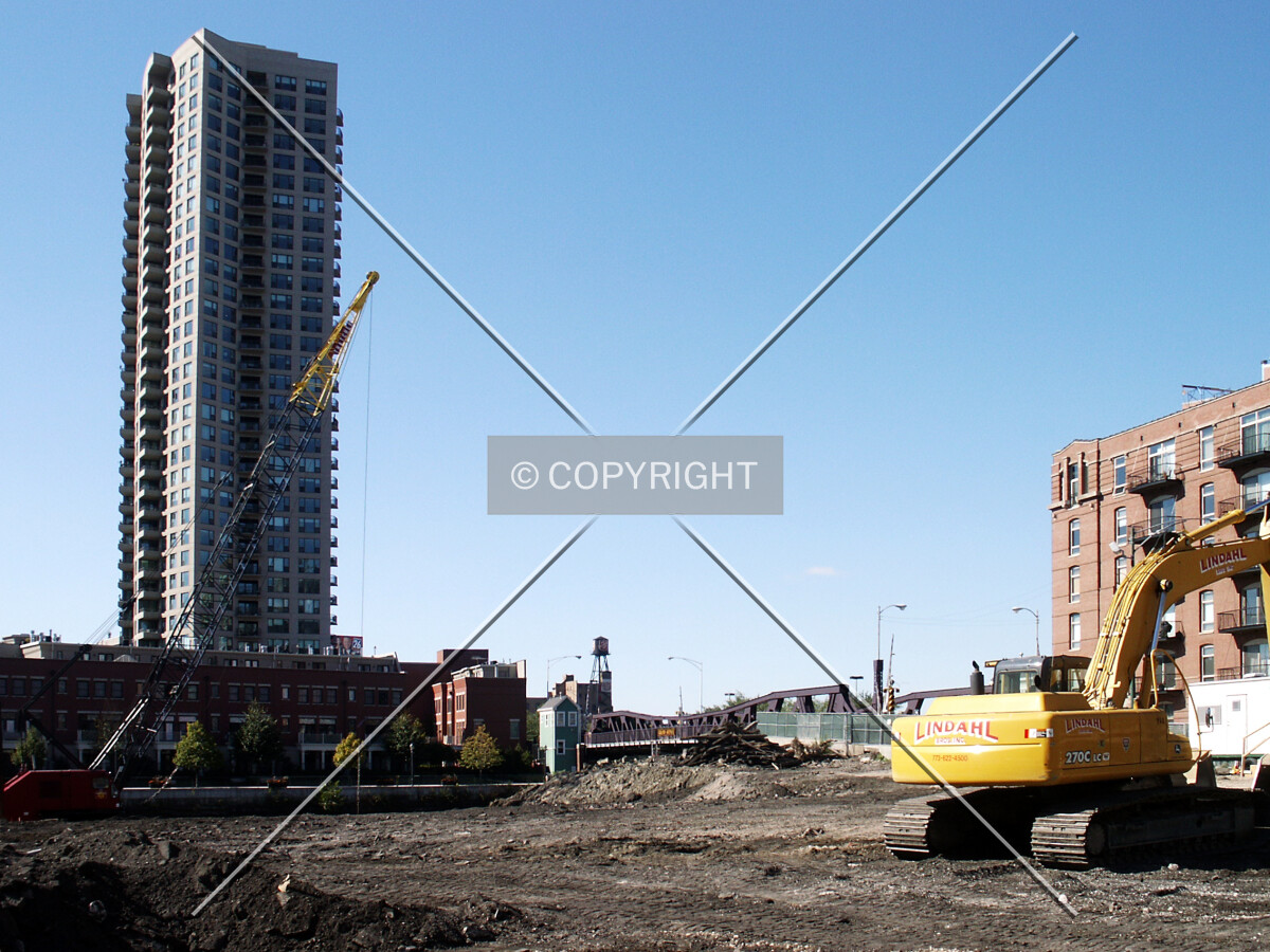 View from the southeast during pre-foundation site preparation