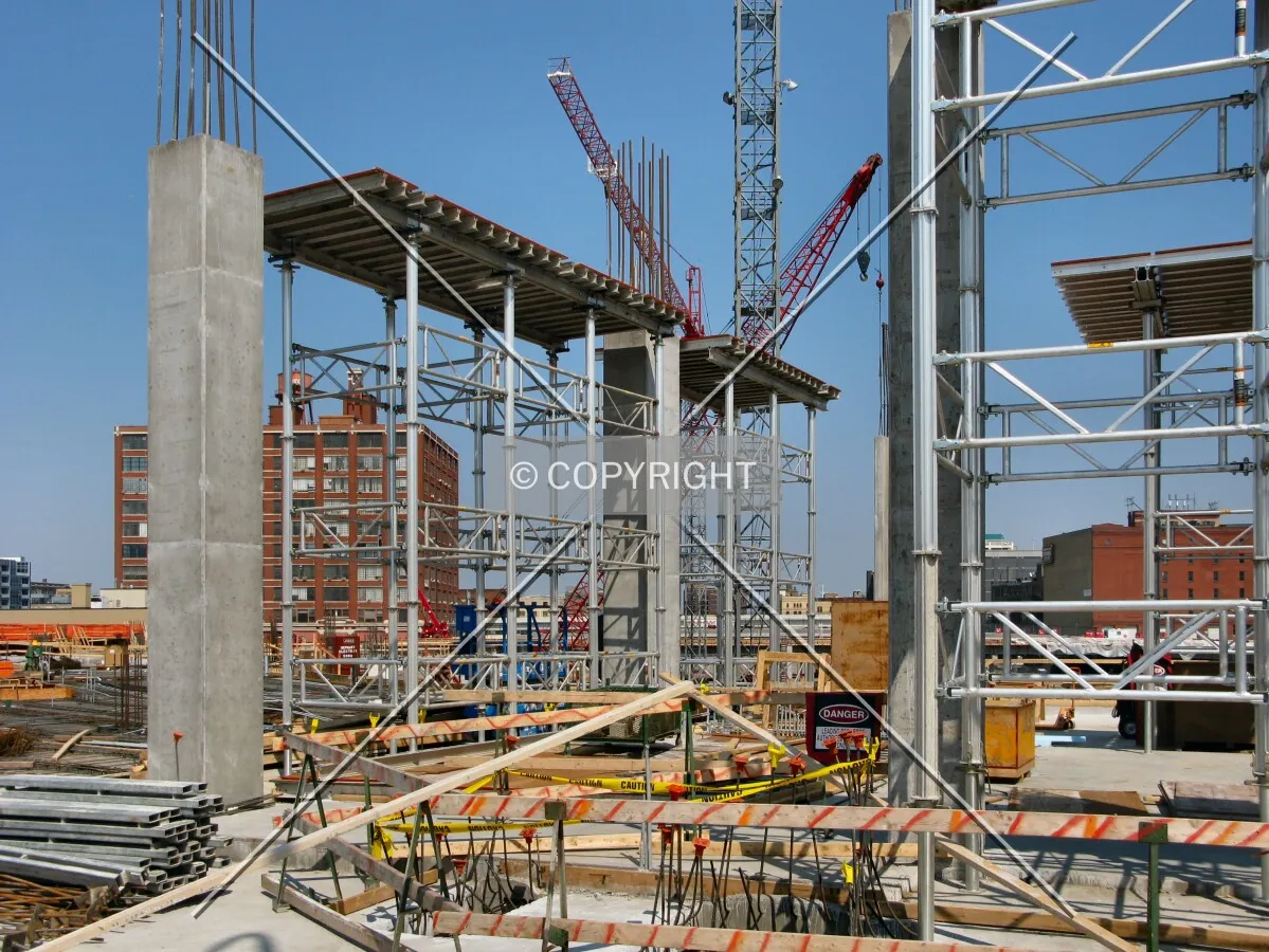 Rising columns behind future home plate