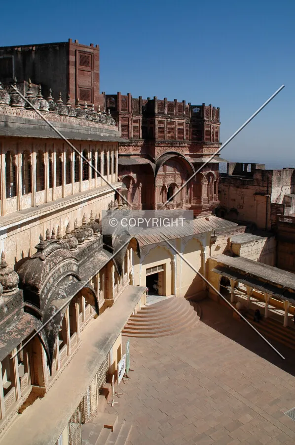 Elevated view of a courtyard