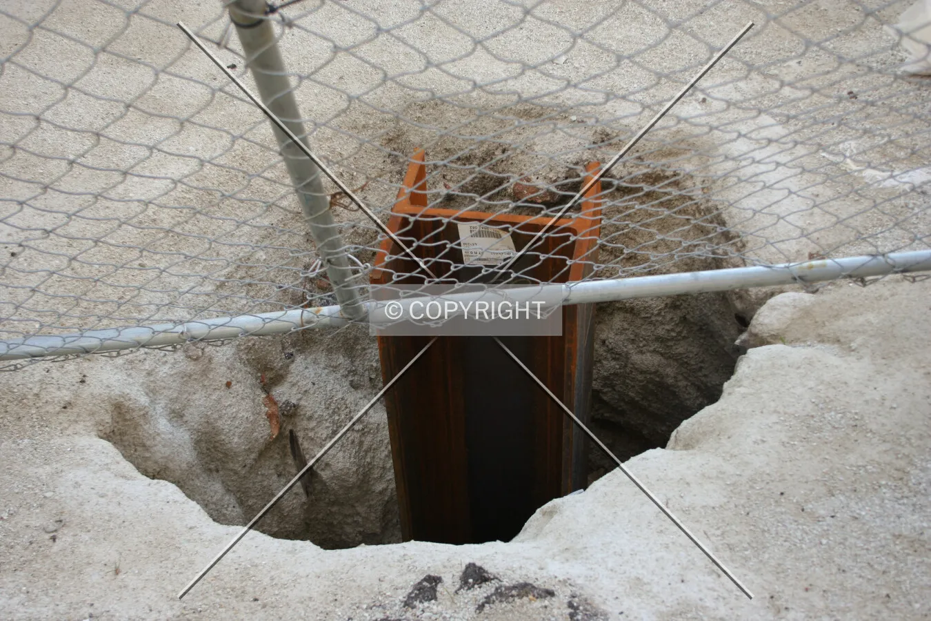 Close-up of a steel pile at the eastern perimeter