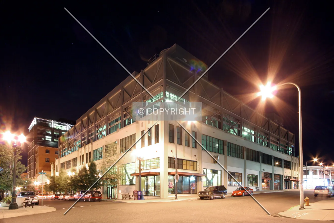 As seen from the northwest at night