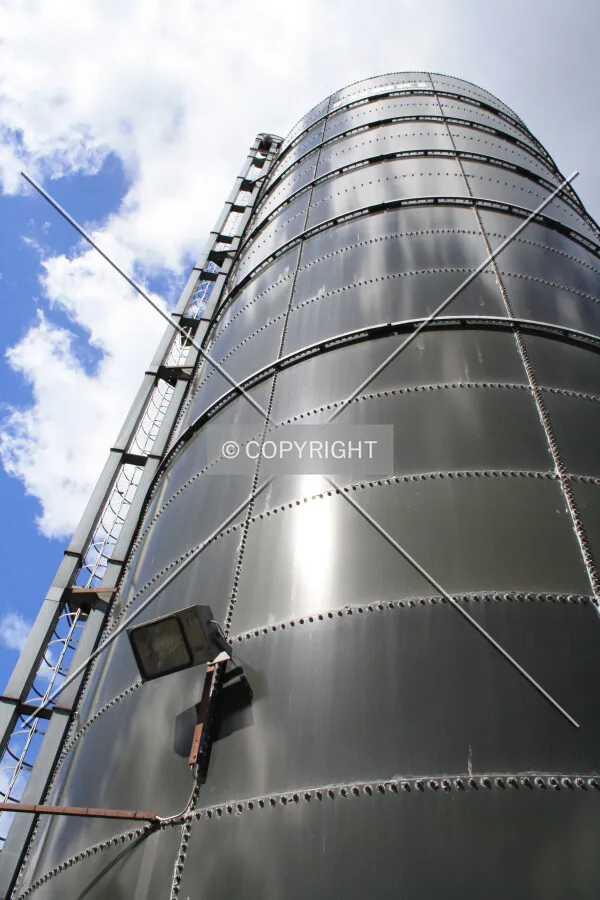 A silo used to store pig feed