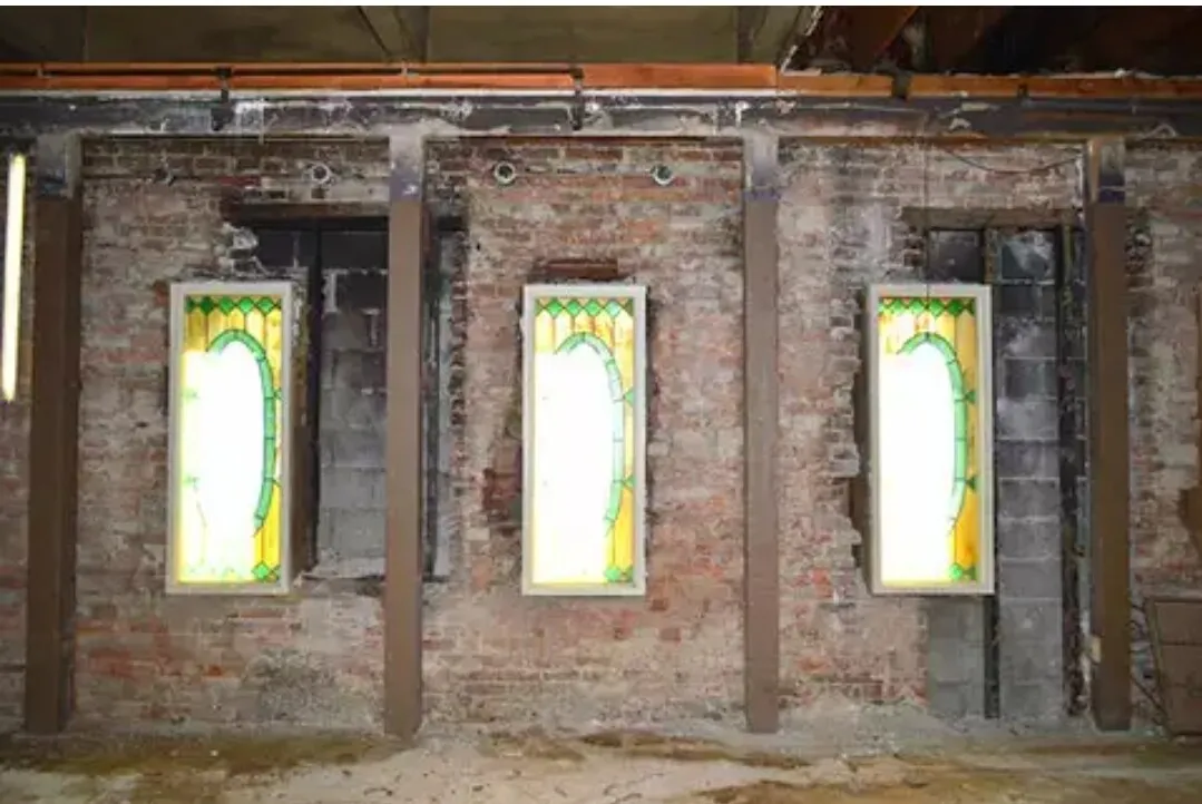This brick wall uncovered inside was once part of the Pogue Store, which dates back to 1819 and was the first brick building in Edwardsville