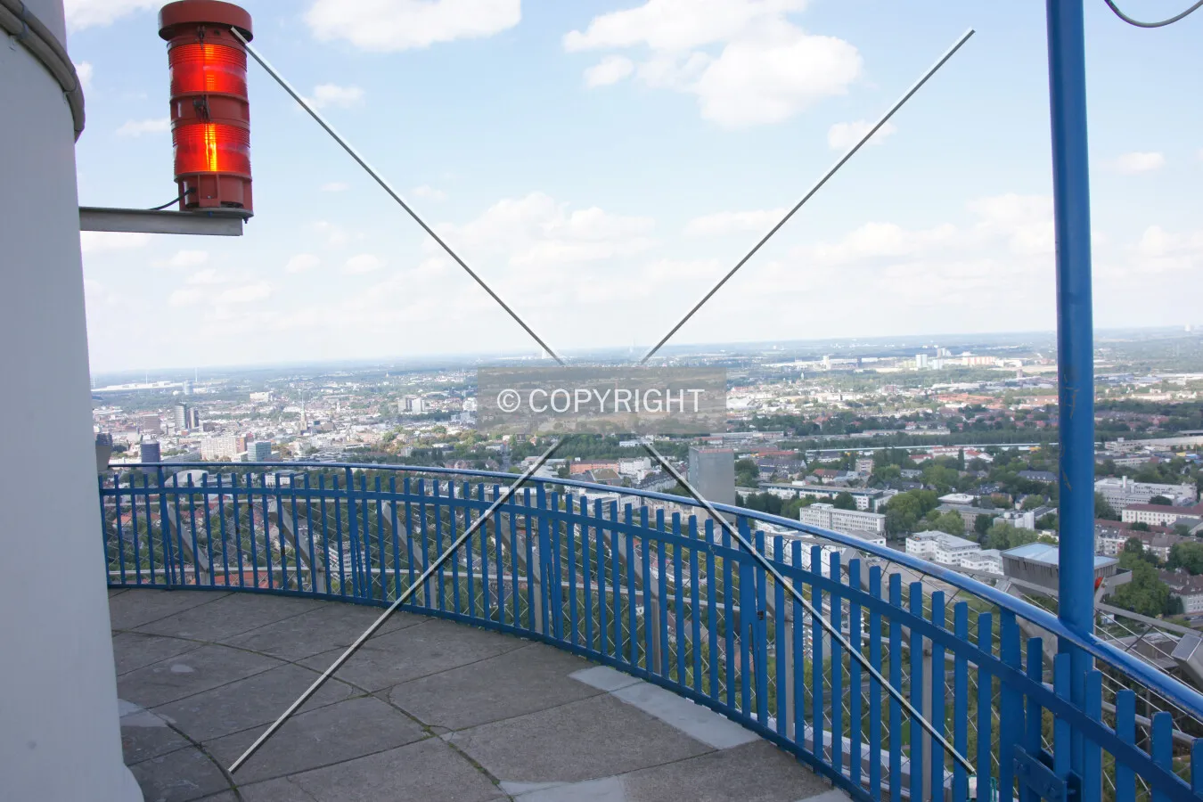 The upper observation platform and a red security light