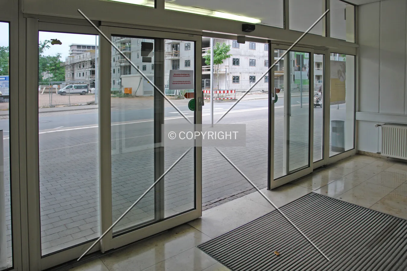 An automatic door in an office building