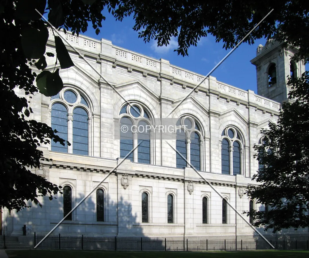 Stained glass windows on south facade