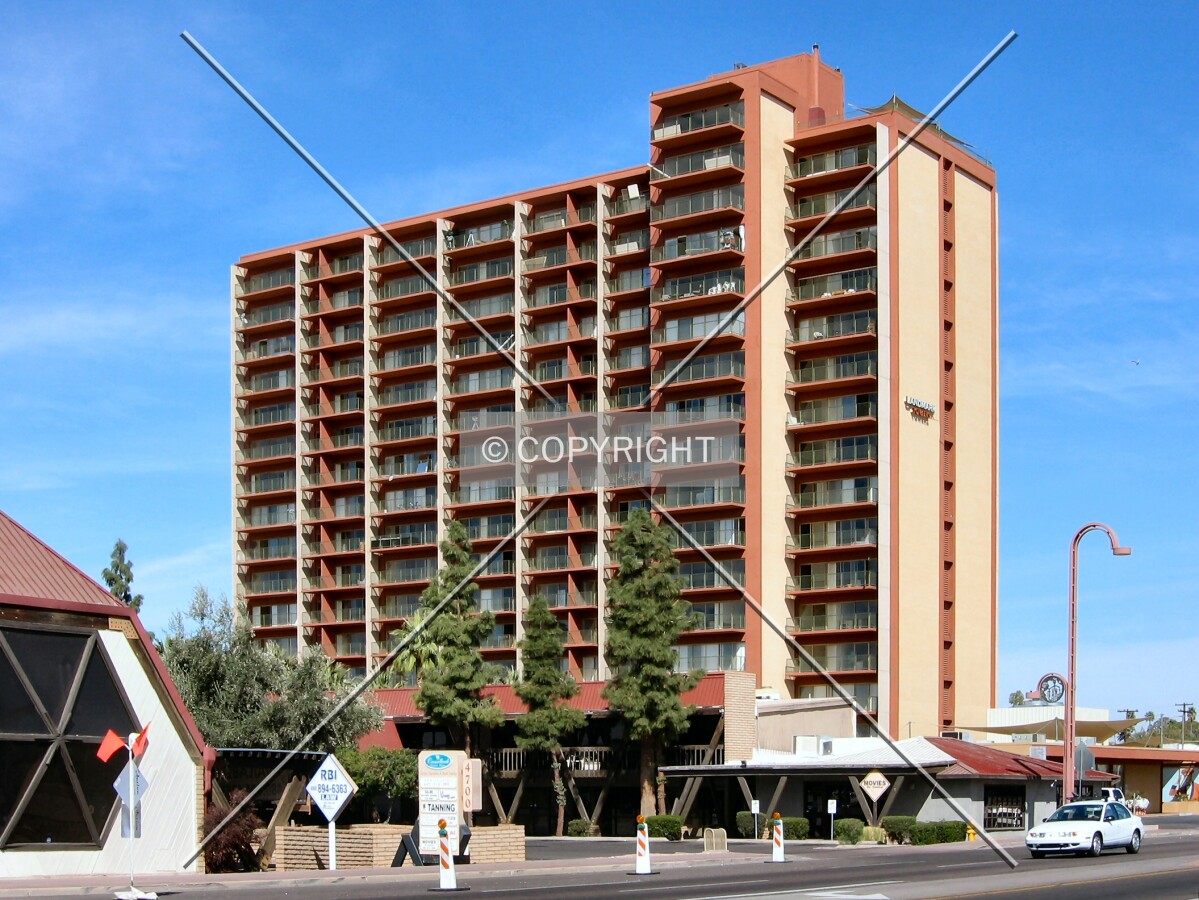 Rising over eclectic mid-century roadside architecture