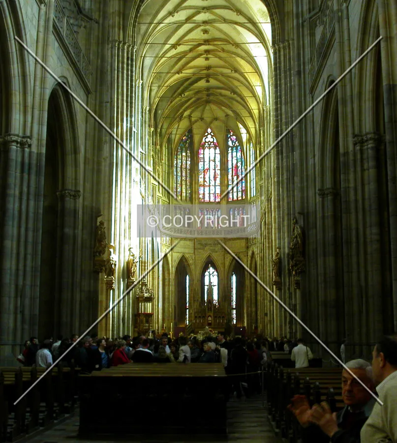 Along the inside of the cathedral