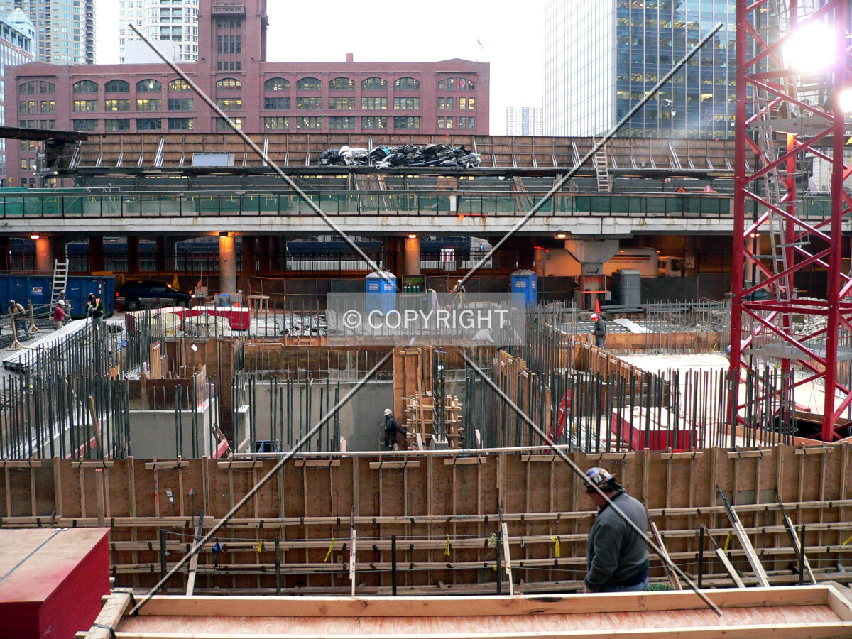 View to the north from the alley across the construction site