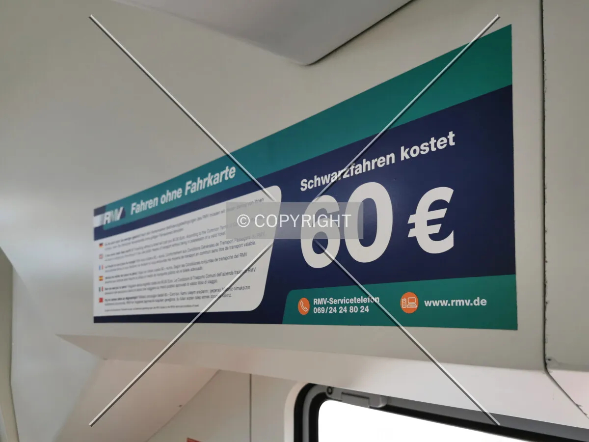 Warning sign - Taking a train without a valid ticket costs 60 EUR