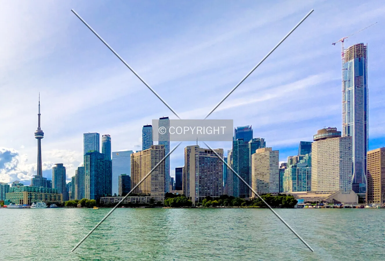 From the southwest at far right in context with a portion of the Toronto skyline