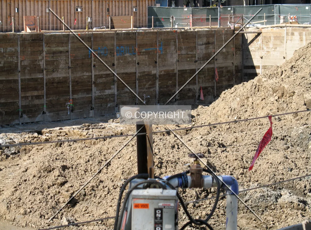 Shoring in place near the northeast corner of the site