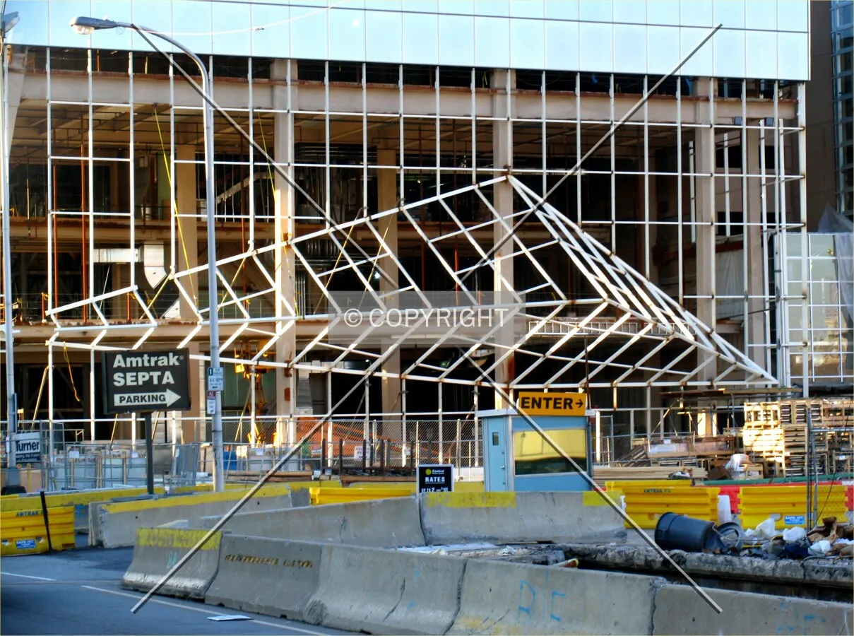 Overhanging entrance area on the east side takes shape
