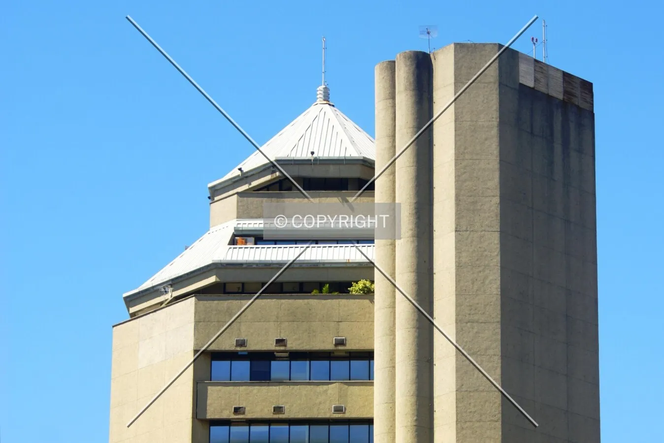 Upper floors and pyramid-like roof