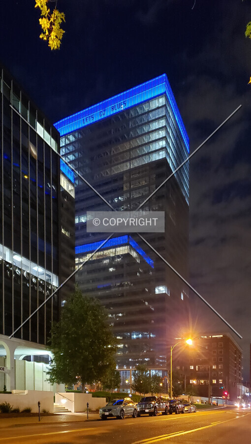 View from the southwest at night; June 15, 2019