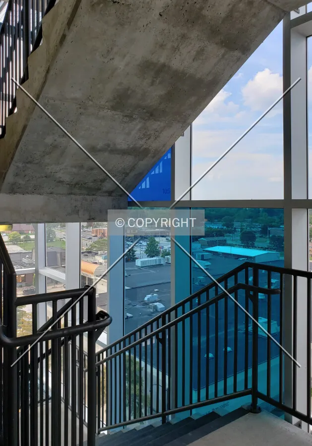 Looking out the northwest stairwell; September 17, 2019