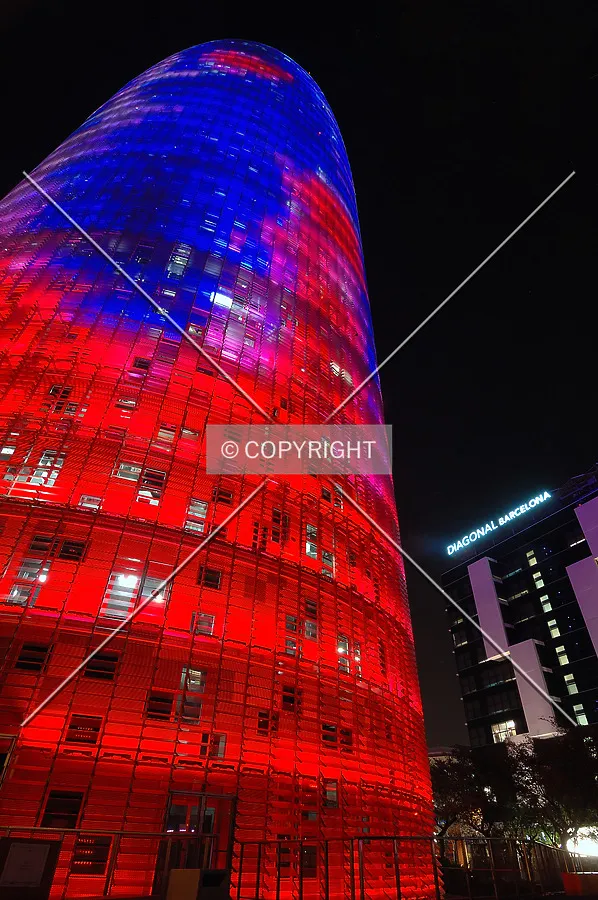 Looking up the office tower at night