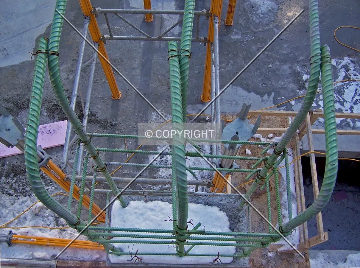 Looking down on a column from the rear plaza of 303 East Wacker