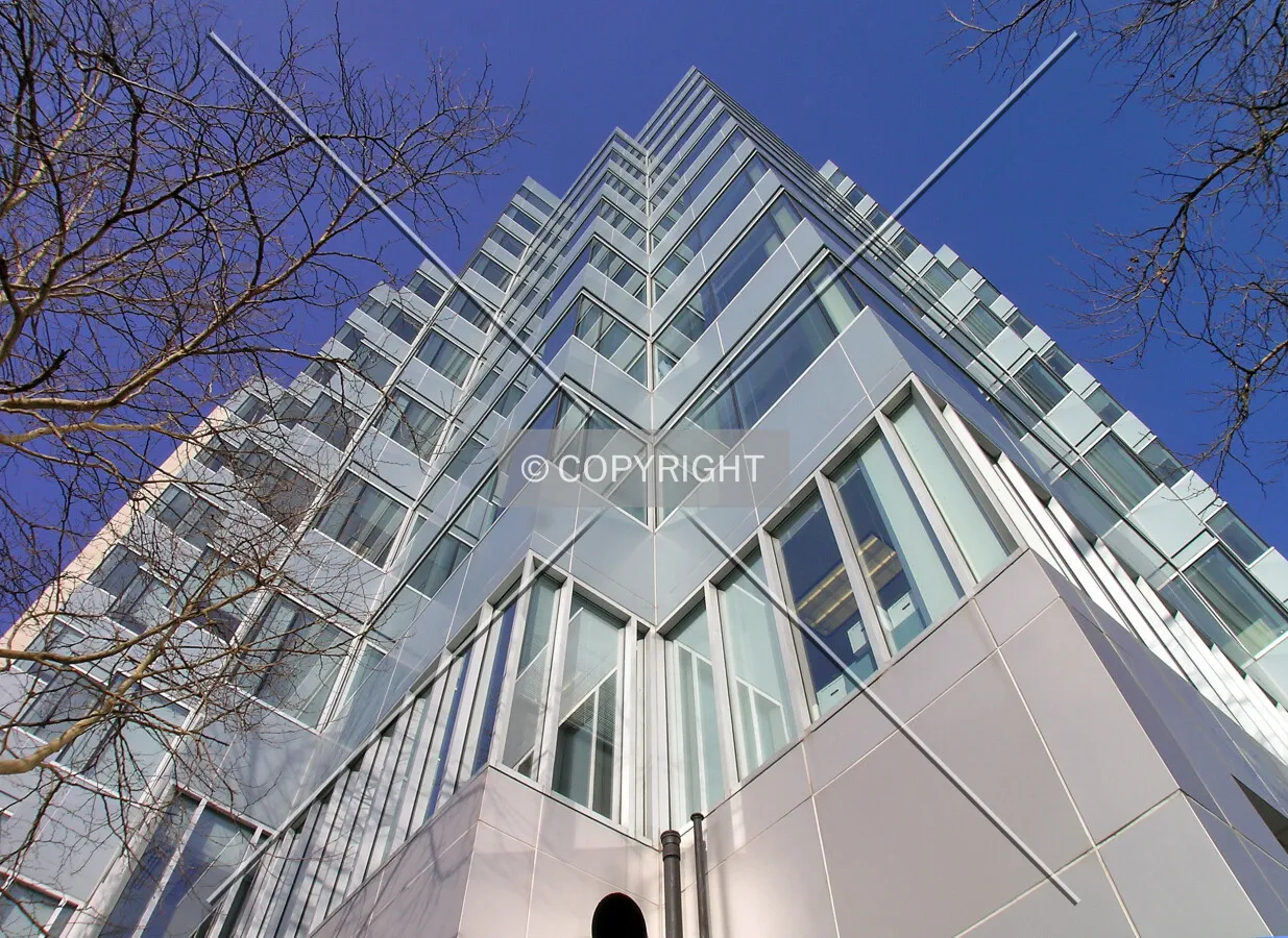 Looking up the southeastern corner of the building