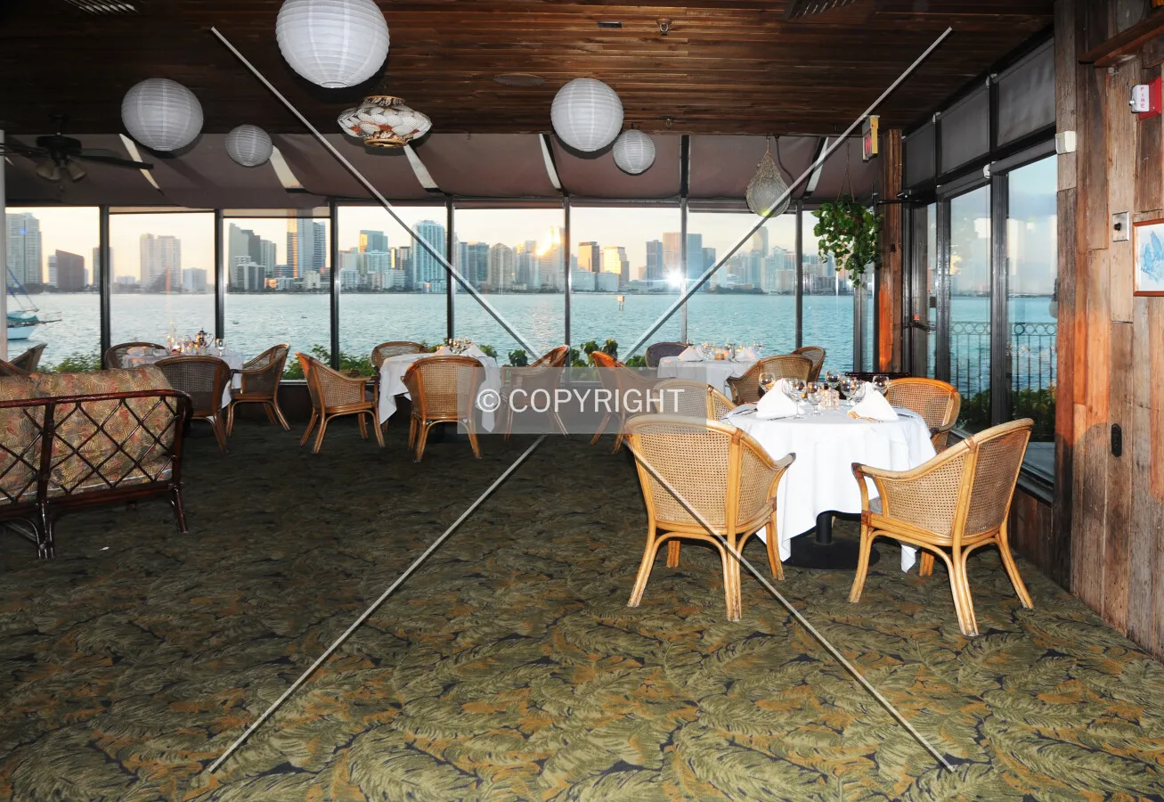 View of the main dining room facing the Miami skyline