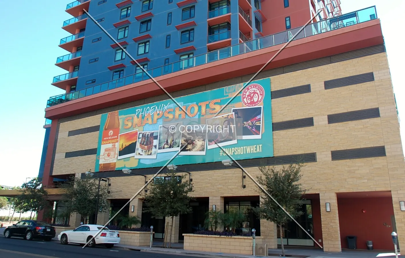 Advertising banner on the parking podium