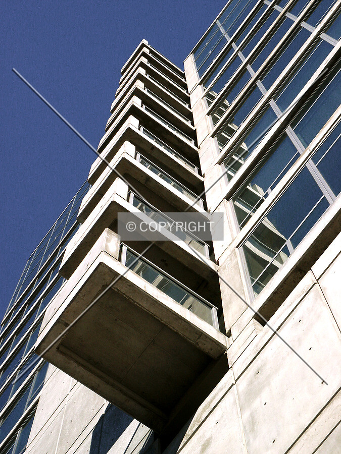 Looking up at the balconies on the west side