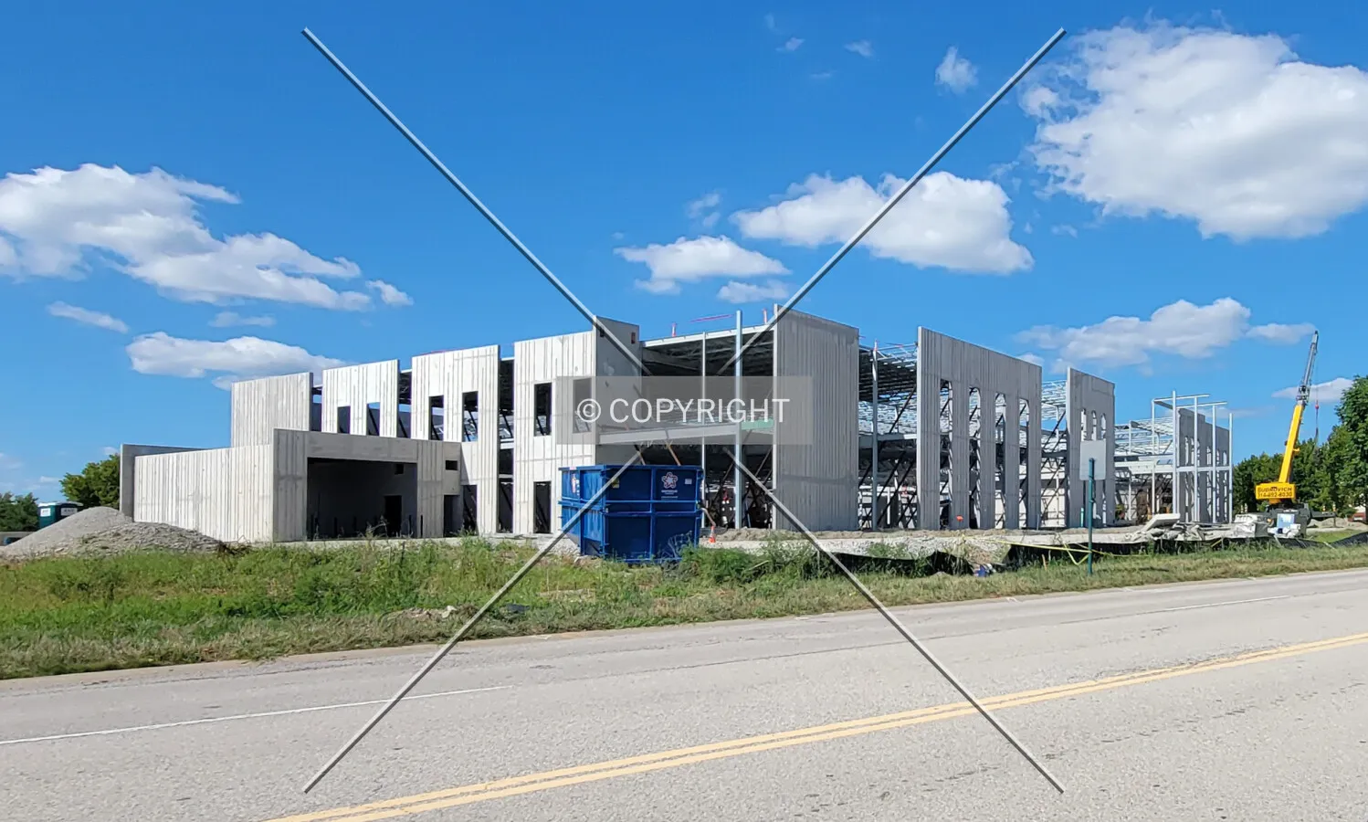 From the southeast during construction