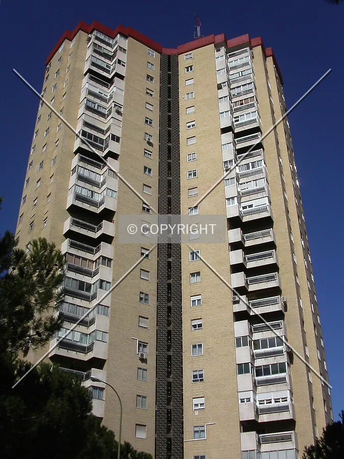 Looking up the building on a sunny day