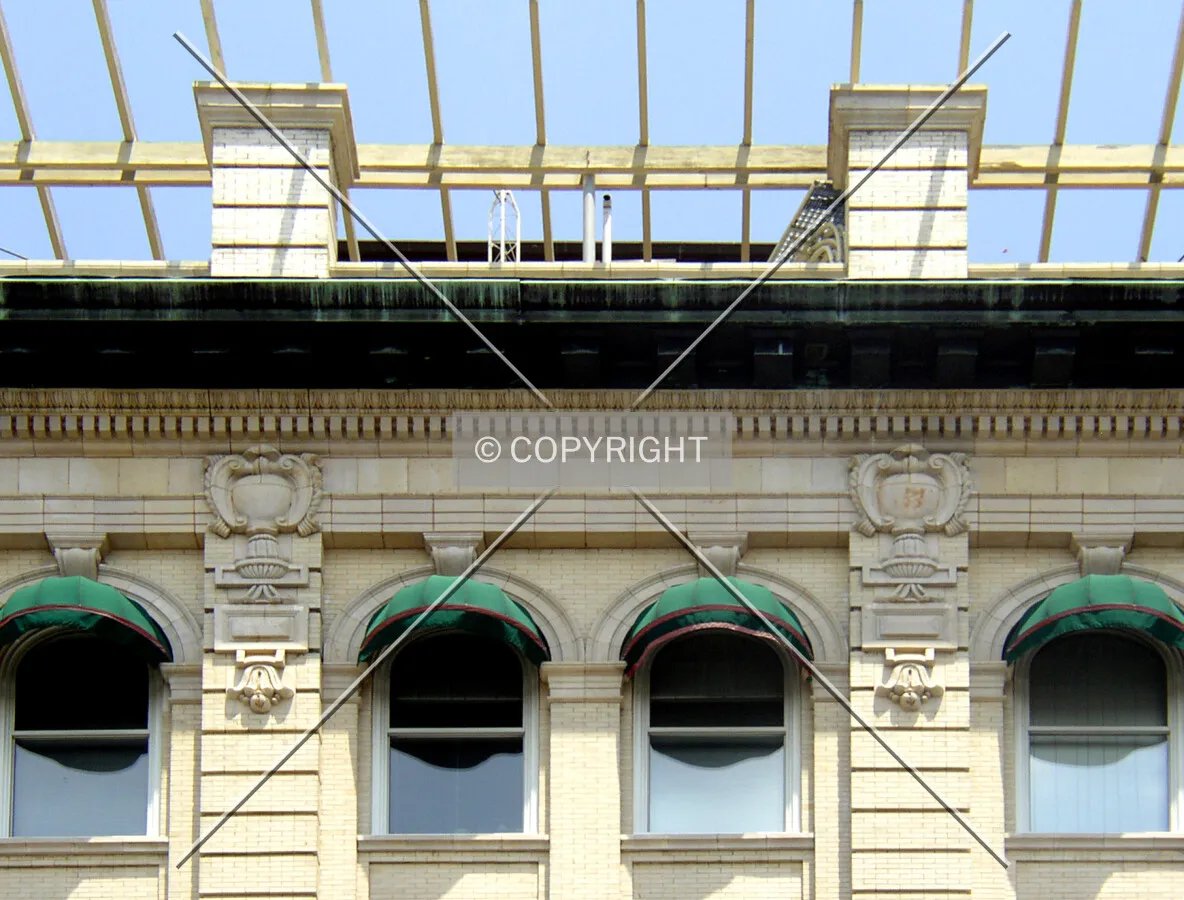 Detail of the upper floors of the western facade