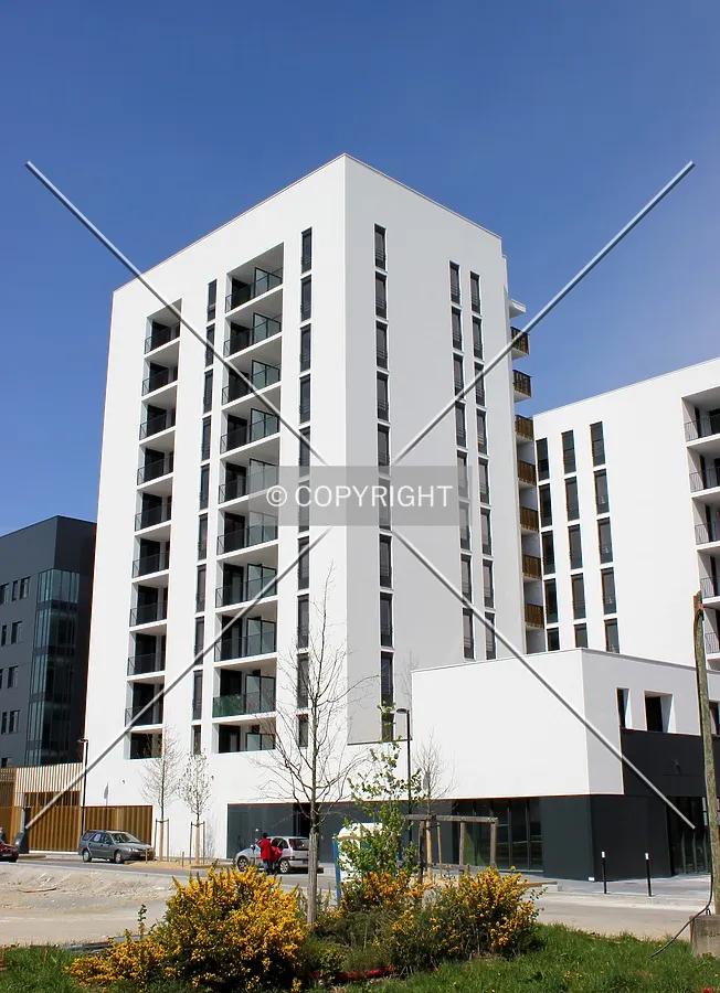 Corner view from the south at completion.