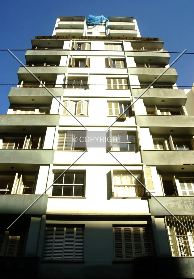 Looking up from across Riachuelo Street